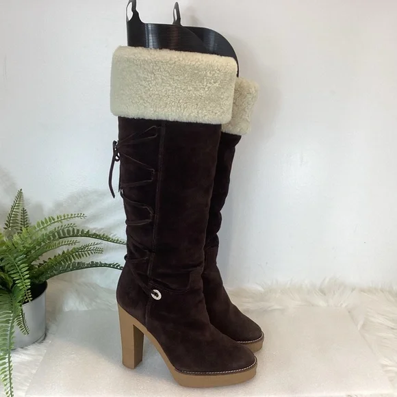 RALPH LAUREN COLLECTION SUEDE LEATHER LAMB LINED KNEE HIGH BOOTS NWOT SZ 7.5